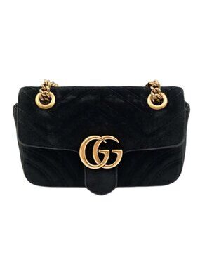 Gucci GG Marmont Black Velvet Chain Crossbody Shoulder Bag